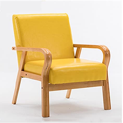 Mid Century Moderner Ledersessel mit Massivholzrahmen, Retro-Stil, Einzel-Sofa-Stuhl für Wohnzimmer, Leseecke, Lounge, mit bequemem Kissen und Armlehne, stilvolle Möbel für Heimdekoration