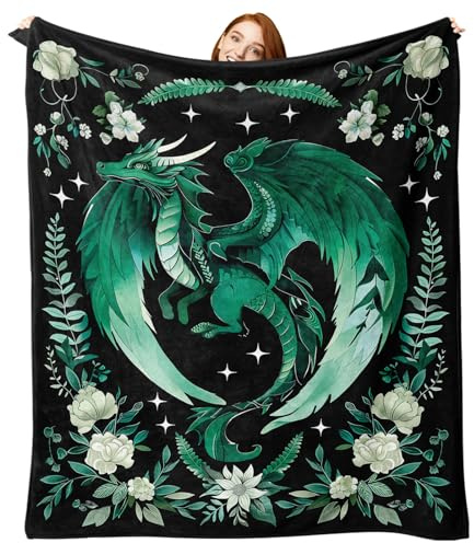 Paayna Green Dragon Flannel Throw Blanket, Birthday for Dragon Lover Kids