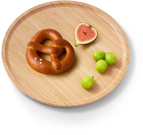 ecooe Serviertablett Bambus rund, Servierplatte mit Anti-Rutsch-Pads | für Käse, Obst, Snacks & Schokolade, vielseitiges Bambus Tablett für Küche, Wohnzimmer & Bad, Deko Tablett Ø 30 cm