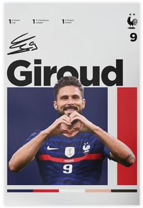 maehbya Olivier Giroud Poster sur toile pour chambre à coucher, bureau, chambre, cadeau 30 x 45 cm
