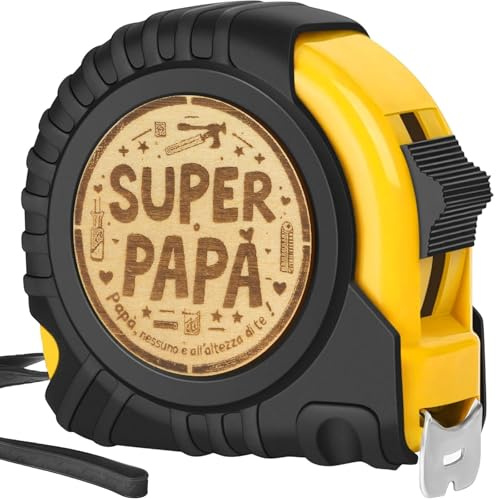 Regalo di laurea per la festa del papà, metro a nastro per papà, regalo di compleanno e Natale per papà, metro a nastro in vera pelle inciso da 5 metri e 25 mm, regalo per papà, giallo