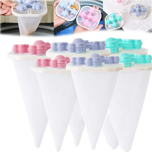 3/6 Pack Lint Catcher for Washing Machine, Floating Hair Filtering Mesh Removal, Reusable Pet Hair Remover for Laundry, Hair Filter Cleaning Mesh Bag Dog Cat Hair Remover for Washing Machine (6)