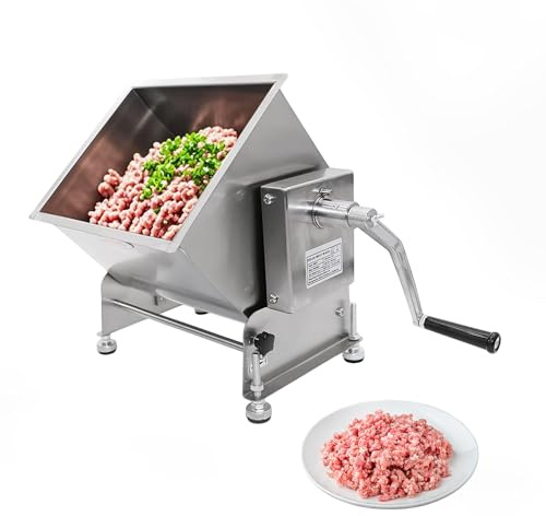 Hakka Mixeur à Viande Professionnel d'une Capacité de 30 L, Mixeur à Saucisses Inclinable, Mélangeur à Farce Manuel (25 kg Max. de Viande), Acier Inoxydable