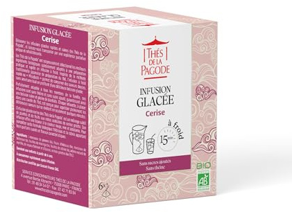 Thés de La Pagode - Infusion Glacée Bio Cerise - Préparation à Froid en 15mn - Boisson Fruitée, sans Sucre Ajouté ni Théine - Agriculture Biologique - 6 Sachets