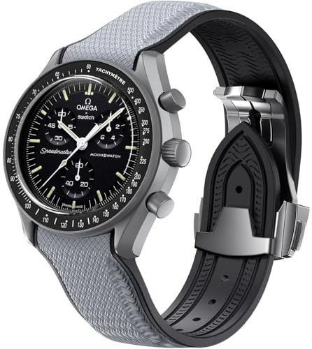 REBANDACE Correa para reloj Omega x Swatch MoonSwatch de 20 mm, correa de hebilla plegable compatible con Omega X Swatch Moonswatch Speedmaster, correa de repuesto curvada sin huecos para hombres y