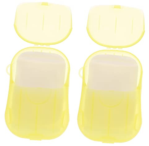 DECOMELODY Disposable Travel Soap Paper Sheets 2 Boxes, Yellow Plastic Pack | 20 Sheets Per Box, Portable Lightweight Disposable Design, Hiking and Bbq Use