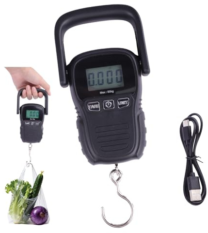 Pèse-bagages Électronique Portatif avec LCD Rétroéclairé – Balance de Précision jusqu’à 110 lb, Poignée Confortable, Ruban à Mesurer Intégré, pour Voyage, Pêche et Archerie，pese bagages de voyage