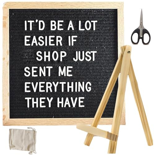 Letterboard 25x25cm aus Eiche mit Filz, 340 Buchstaben & Zubehör, Holz Quadratisch Buchstabentafel mit Staffelei und Beutel, Memoboard für Küche Büro Baby-Ankündigungen Meilensteine Geschenke
