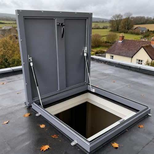 Aluminum Roof Hatch - Roof Security Access Door with Switch Type Handle, Roof Steel Escape Security Door with Hydraulic Support Rod, for Attic Basement Vault Cellar (60×60cm)
