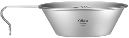 ATiAP Bol de camping en titane 260 ml Sierra Cup avec poignée fixe ultra léger portable Batterie de cuisine d'extérieur