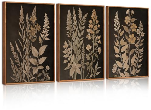 ANHUIB Vintage Botanical Fern Framed Canvas Wall Art Set,Black and Tan Plant Leaf Wall Decor,Netural Minimalist Herb Floral Art Print,Modern Farmhouse Wall Painting for Living Room,Bedroom