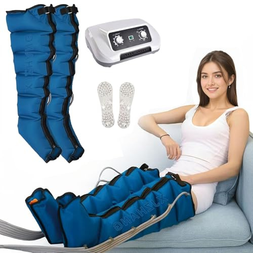 Tryckterapi Stövlar med 6 håligheter Benmassager Cirkulation Tryckterapi Tryckterapi Hushållsmaskin Lymfdränage Justerbar tid och tryck (blå 6 kameror, M-ben)