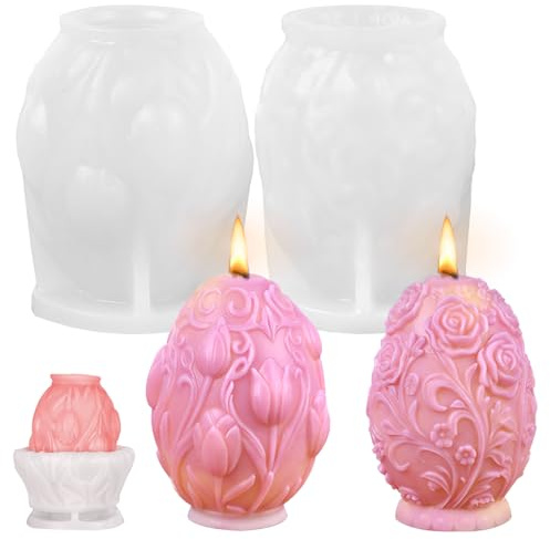 dellyy Moldes para Velas Pascua, Molde Velas en Forma de Huevo, Moldes Silicona Velas de Pascua, Molde para Velas de Pascua con Flores, Jesús y la Virgen María (Flor)