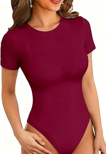 VICHYIE Sommer Damen Kurzarm Basic Rundhalsausschnitt Bodysuit,Sexy Oberteile Tops T-shirt Elegant Damenbodys Jumpsuit Shapewear