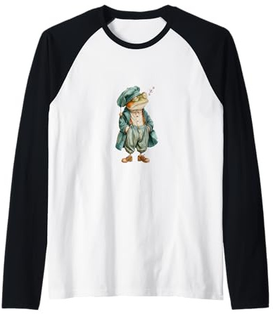 Rana dormilona en Pijama, Gafas, Gorro de Noche Estilo Vintage Camiseta Manga Raglan