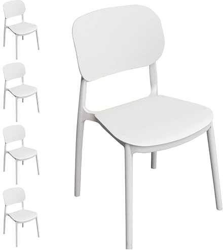 Gruppo Maruccia - Set 4 Sedie da Esterno - Impilabili, in Polipropilene - Design Ergonomico - Arredo Giardino, Veranda, Ristorante, Bar -Bianche