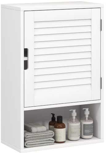 HOMCOM Badezimmerschrank Badschrank Hängeschrank 1-Tür 40x20x60 cm Weiß | Wandschrank, Verstellbare Ablagen
