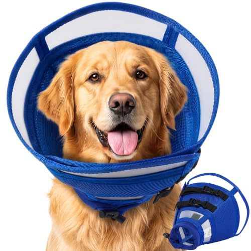 Kuoser Hundekragen Leckschutz für Wunden, Halskrausen für Hunde, Blau L | Schutz nach OP, verhindert Lecken an Wunden, verstellbarer Klettverschluss, sichere Steckverschlüsse, weich und atmungsaktiv