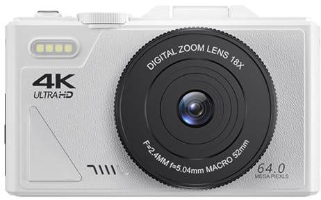 Jnchdghwa Fotocamera Digitale 4K, Schermo Ribaltabile da 3 Pollici, Zoom UHD 18X da 64 MP, Autofocus, Fotocamera Compatta retrò, Fotocamera Portatile