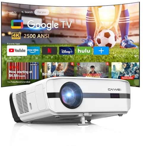 2500 ANSI Daytime Projector 4K【Dual Mics & Google TV】for Fun Karaoke Party | 70W Dolby Audio, Auto Focus/Lens Cap, NFC/Voice Control, WiFi6 Bluetooth HDMI ARC, UHD Outdoor Projector for Garden BBQ Night