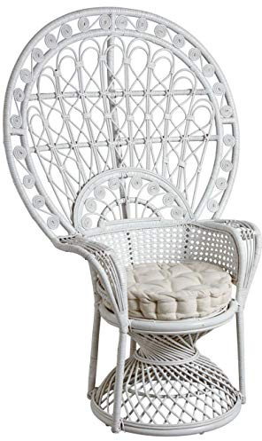 AUBRY GASPARD - Fauteuil Emmanuelle Rotin Blanc avec Coussin - 105x74x150 cm - Coussin Coton, Kapok - Confort Élégant pour Salon - Siège 48 cm - Poids 8 kg
