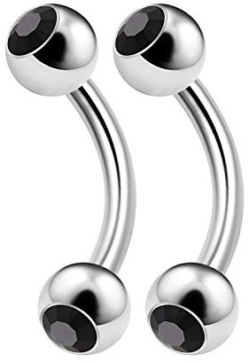 KJM FASHION 2 Stk Metall Banana Barbell 1.6 mm 14 Gauge 8 mm 5/16 Inch 4mm Jet Kristallkugel Cartilage Lip Tragus Daith Ohrringe Piercing Schmuck 3022