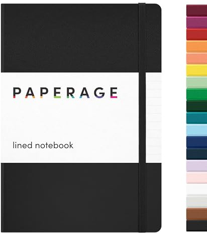 PAPERAGE Lined Journal Notebook, (Black), 160 Pages, Medium 5.6 in x 8 in - 100 GSM Thick Paper – Hardcover Journaling Notebook for Work, School & Note Taking