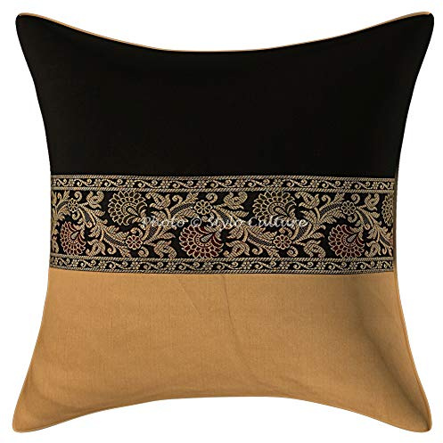 Stylo Culture Bohemio Fundas De Almohadones Decorativa 40x40 cm Polydupion Floral Forros para Cojines Sofa Negro 16x16 Inch Jacquard De Brocado Cuadrado Cremallera Funda Cojin Silla - 1 Pc