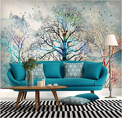 Papier Peint Panoramique Tapisserie Intissé Murales 3D Décoration Murale Effet Trompe Loeil Arbre De Couleur Simple Dessiné À La Main
