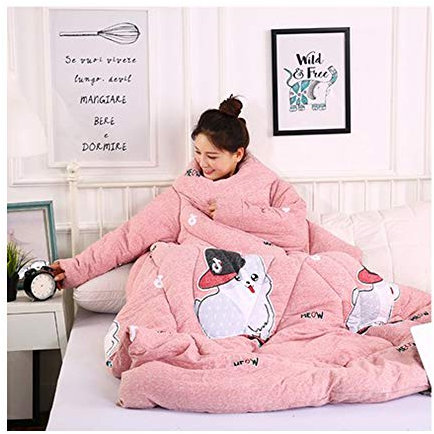 HOXMOMA Tragbare Decke mit Ärmeln, tragbare Baumwolldecke mit Reißverschlüssen, verdickter Warmer Schlafsack für Erwachsene, winddichter Umhang für das Büro zu Hause, waschbar,a