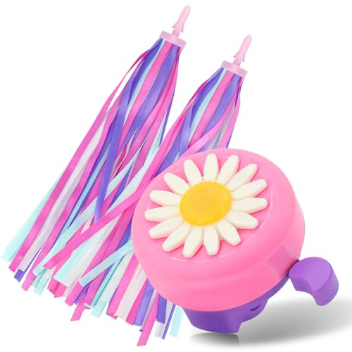 PLATT Fahrradklingel für Kinder, Fahrradhupe für Jungen und Mädchen, mit 1 Paar Fahrradschlangen-Quasten, Pink/Violett