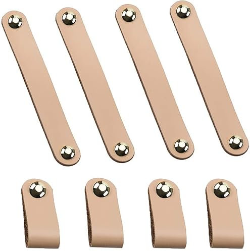 Tingz Schubladenknöpfe, 67 mm + 128 mm, für Schranktür, Leder, Schubladengriff, Schubladengriffe, aus Leder, für Küchenschrank und Tür (beige)