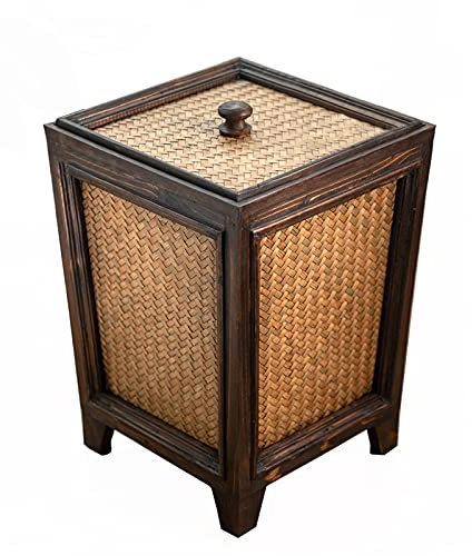 CL-ZZZ Bandejas de ratán de Madera, Papelera de Basura con Tapa, Canasta de Reciclaje de Papel Cuadrado, Papel de Basura de Madera Natural, para Cocina de Oficina de baño