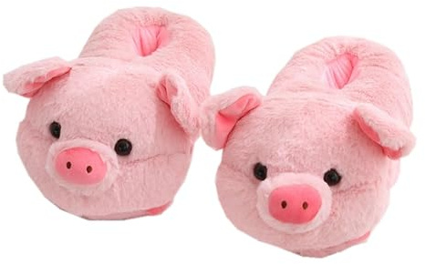 LANFIRE Animal Slippers - Pig, Hamster, Duck Slippers for Winter - Cotton, Anti-Skid, Warm (Pig Pink)