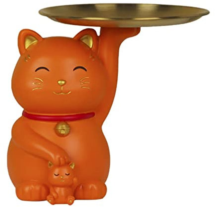 Gold Schmuckschale Metall Tortenplatte Kuchenständer: Glückskatze Winkekatze Katze Figur Schmuck Teller Snack Schalen Statue Obstschale Kosmetik Organizer Schminktisch Tablett Wohnzimmer Tischdeko