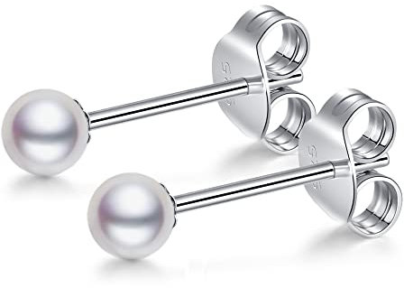 LUCKMORA Süßwasserperlen Ohrringe Runde Klein Perlen 925 Sterling Silber Echt Perlenohrringe Stecker für Damen weißen Süßwasser-Zuchtperlen Ohrringe Ohrstecker (3mm)