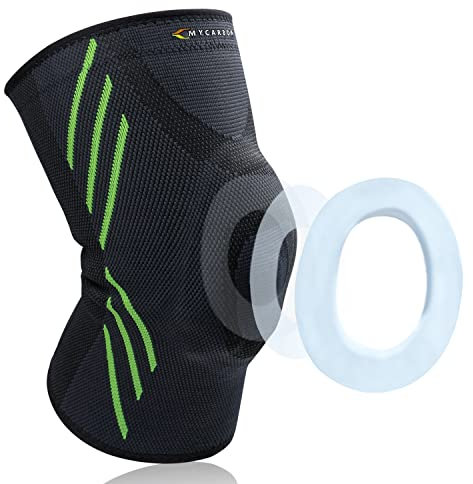 MYCARBON Ginocchiera a Compressione Menisco Rotula Tutore per Ginocchio Legamenti Crociati Regolabile Antiscivolo Traspirante con Rondella Supporto Fascia per Ginocchio Sportiva per Uomo Donna (S)