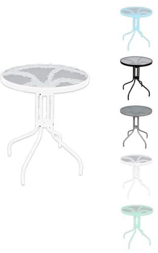 Jardin202 Mesa de Cristal Redonda con Base metálica | Ideal para Terraza, Jardín o Balcón | 60x70cm