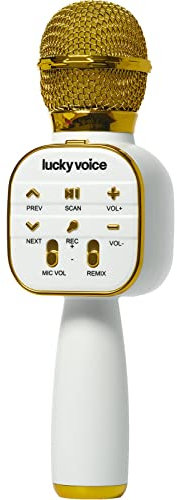 Lucky Voice Wireless Bluetooth Karaoke Microphone w/Built-in Speaker, Gold, Portable Mini Karaoke Machine for Adults & Kids - Echo & Voice Changer - 10,000 Songs Free Access