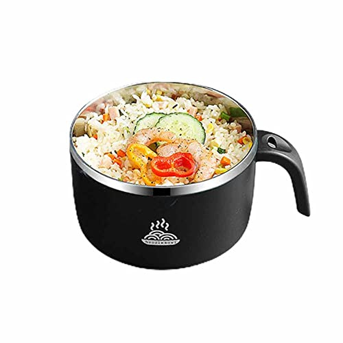 FIYSON Instant-Nudeln Schüssel, 900ml, Ramen schüssel mit deckel, Auslaufsicher suppenschüssel, Suppentassen mit henkel, Reis Schüssel, Salatschüssel, Bento Box (Schwarz, klein)