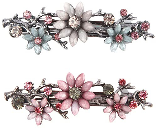2 Stück Elegante Haarspangen für Damen Mädchen, Glitzernde Mode Exquisite Blume Kristall Haarspangen Vintage Strasssteine Haarklammer (Rosa und Blassblau Kranz Haarnadel Haarschmuck)