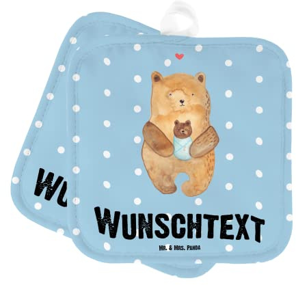Mr. & Mrs. Panda Topflappen Personalisiert Bär Baby - Personalisierte Geschenke, Glückwunsch, mit Namen, Teddy, Bedrucken, Geburtstag, Küchenzubehör, Topfhandschuhe, Mutter, Geburt, selbst gestalten