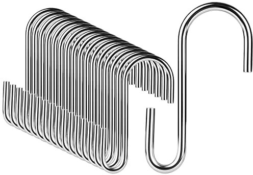 DONQL 20 Pezzi Ganci a S Grandi ,Ganci Cucina a Forma di S Metallo ,Gancio a S,S ganci in acciaio inox Multifunzionale per Appendere Tazze Cucchiaio Pan Utensili Cucina Bagno Giardino Argenteo