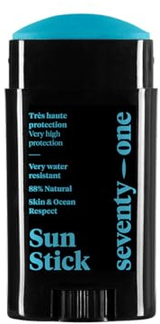 SeventyOne Percent | The Ocean Blue : Sun Stick SPF 50+ | Stick Solaire Visage Vegan - Très Haute Protection | Très resistant à l’eau | UVA 34 | 87% Naturel - Made in France | Dès 1 an | 15 gr