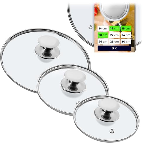 KADAX Ensemble de couvercles de casserole, couvercles universels en verre avec poignée, ensemble de couvercles résistants à la chaleur de différentes tailles, ensemble de couvercles de poêle