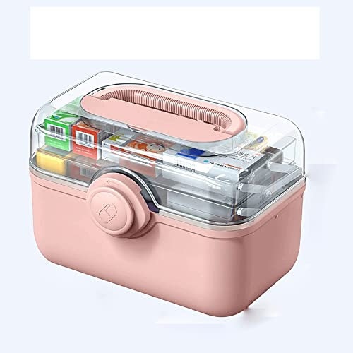 Erste Hilfe Set/Verbandskasten Home Medizin Box Erste-Hilfe-Kit Tragbare Medizin Große Medizin Schrank Aufbewahrungsbox Haushaltsgüter im Freien Reise Waren Familienmedizin Box ( Color : Roze , Size :