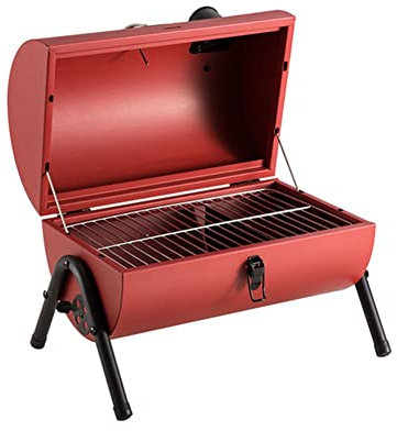 BLUNOA Tragbar Barbecue Grill Lauf Aus Rostfreiem Stahl Holzkohle BBQ Grill Mit Thermometer Seitenöffnungen Und Tragegriff Aus Holz Für Strandausflüge, Garten, Party Oder Campingausflug (Color : Red)