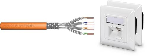 DIGITUS Set: Cat-7 Verlegekabel 25 m + 2x Netzwerkdose Cat-6A LSA Aufputz 2-Port RJ45 Reinweiß // Netzwerk Datenkabel Cat.7 S-FTP PiMF Simplex BauPVO Dca LSZH Halogenfrei 1200 MHz Kupfer AWG 23/1