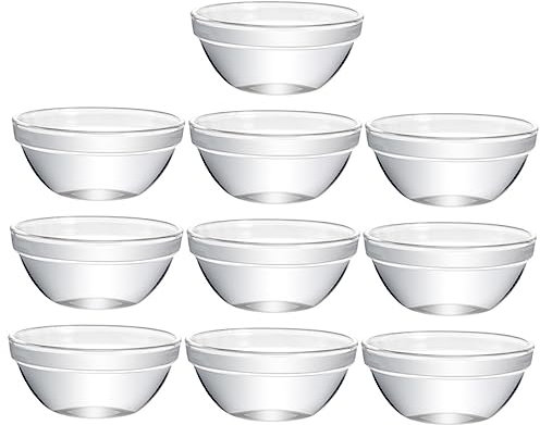 NIYANGLE Lot De 10 Bols à Dessert Transparents En Verre Petits Saladiers Empilables Résistants Chaleur Salades Desserts Apéritifs Sûre Et Pratique Cuisine