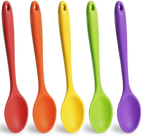 HANSGO Kleine Silikon-Löffel, 20,3 cm, Silikon-Rührlöffel zum Backen, Kochen, Verkosten, leises Rühren von heißem Kakao, Soße, Risotto, sicher und antihaftbeschichtet, Küchengeschenke für Frauen